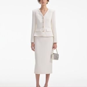 Self-Portrait Cream Tinsel Boucle Midi Dress